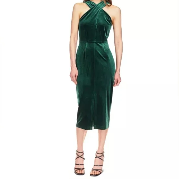 MICHAEL Michael Kors Emerald Green Velvet Twist Neck Midi Dress NWT XL - Picture 3 of 11